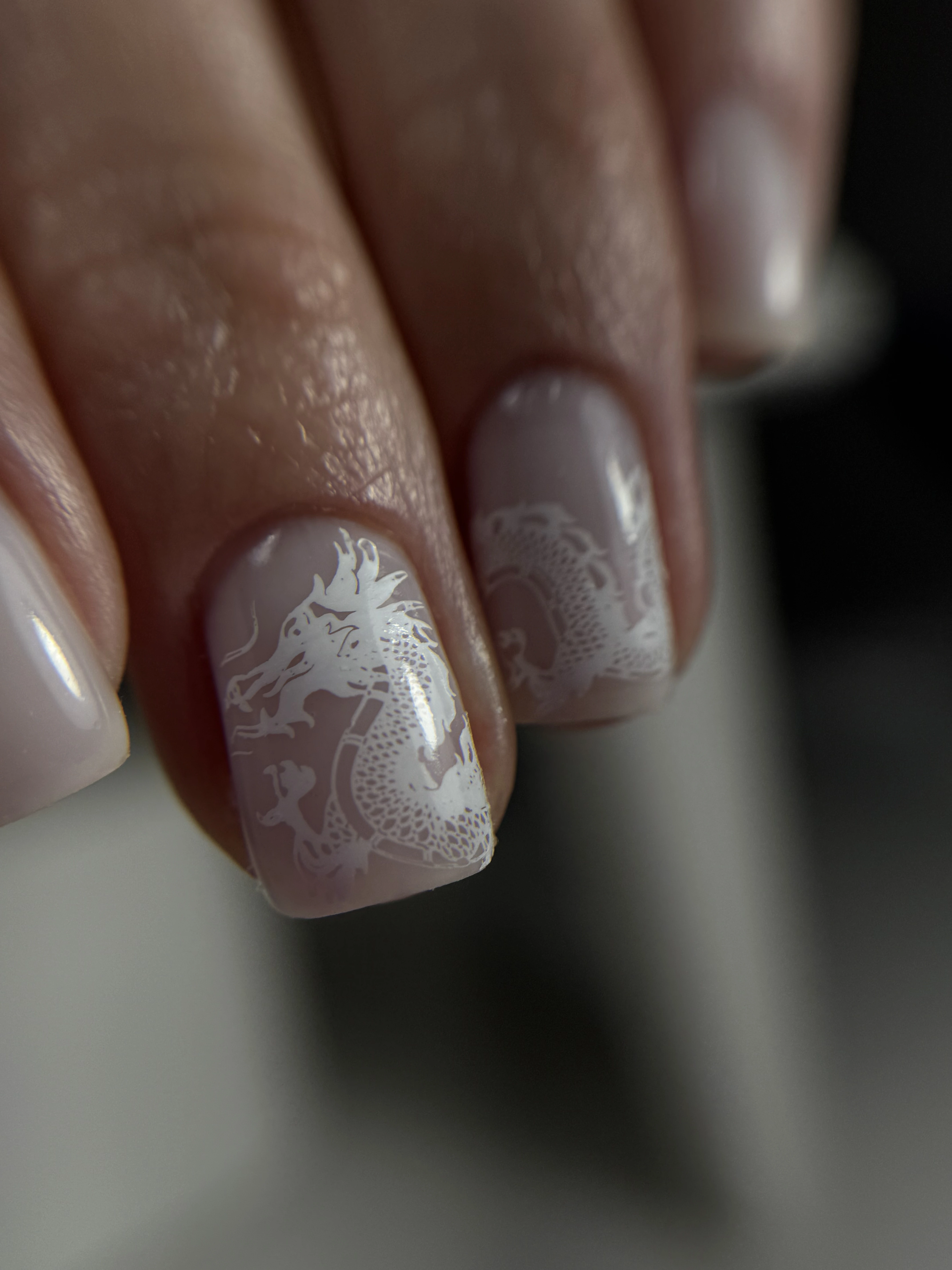 Close-up of nail color samples and gloves